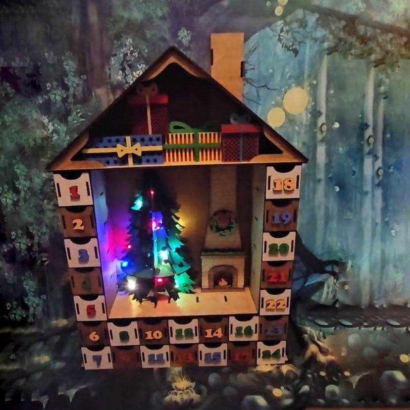 Large Lighted Wooden Christmas Countdown Calendar - Festive Tabletop Decor - GUMOCRAFTS