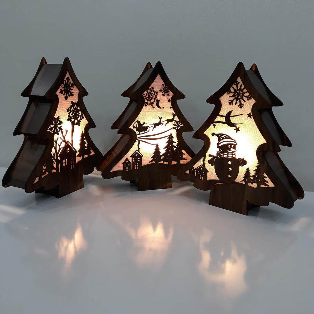 GUMOcrafts Wooden Christmas Tree Light Box - Festive Tabletop Decor & Party Ambience - GUMOCRAFTS