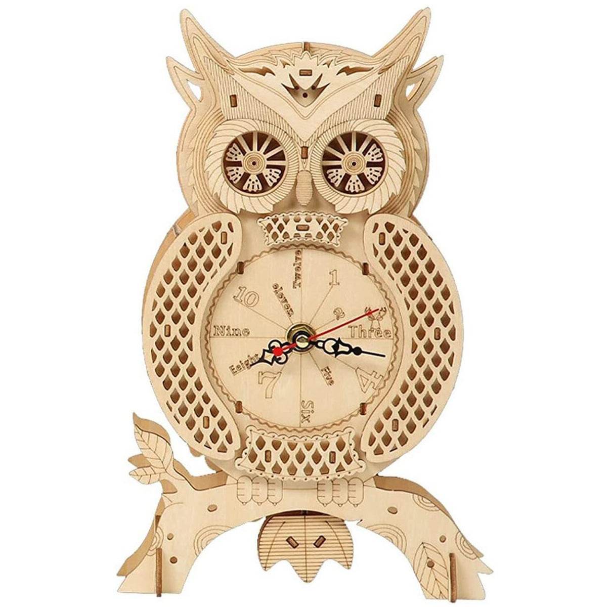 GUMOcrafts 3D Wooden Owl Clock Puzzle - DIY Model for Home Decor & Christmas Gifts - GUMOCRAFTS