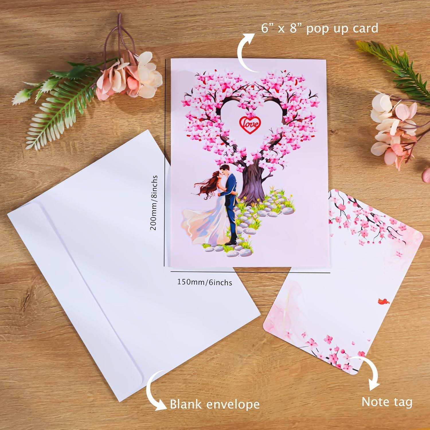 GUMOcrafts 3D Pop-Up Valentine's Day Card - Heart Cherry Blossom Tree Romantic Gift - GUMOCRAFTS