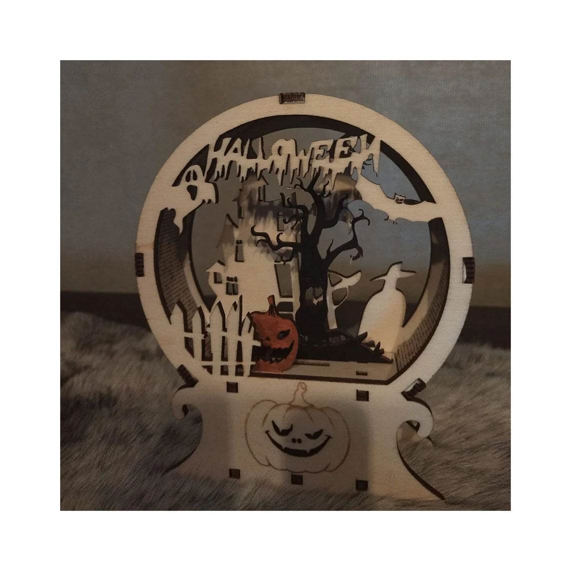GUMOcrafts Halloween Wooden Night Light - Tabletop Decor for Party & Home - GUMOCRAFTS