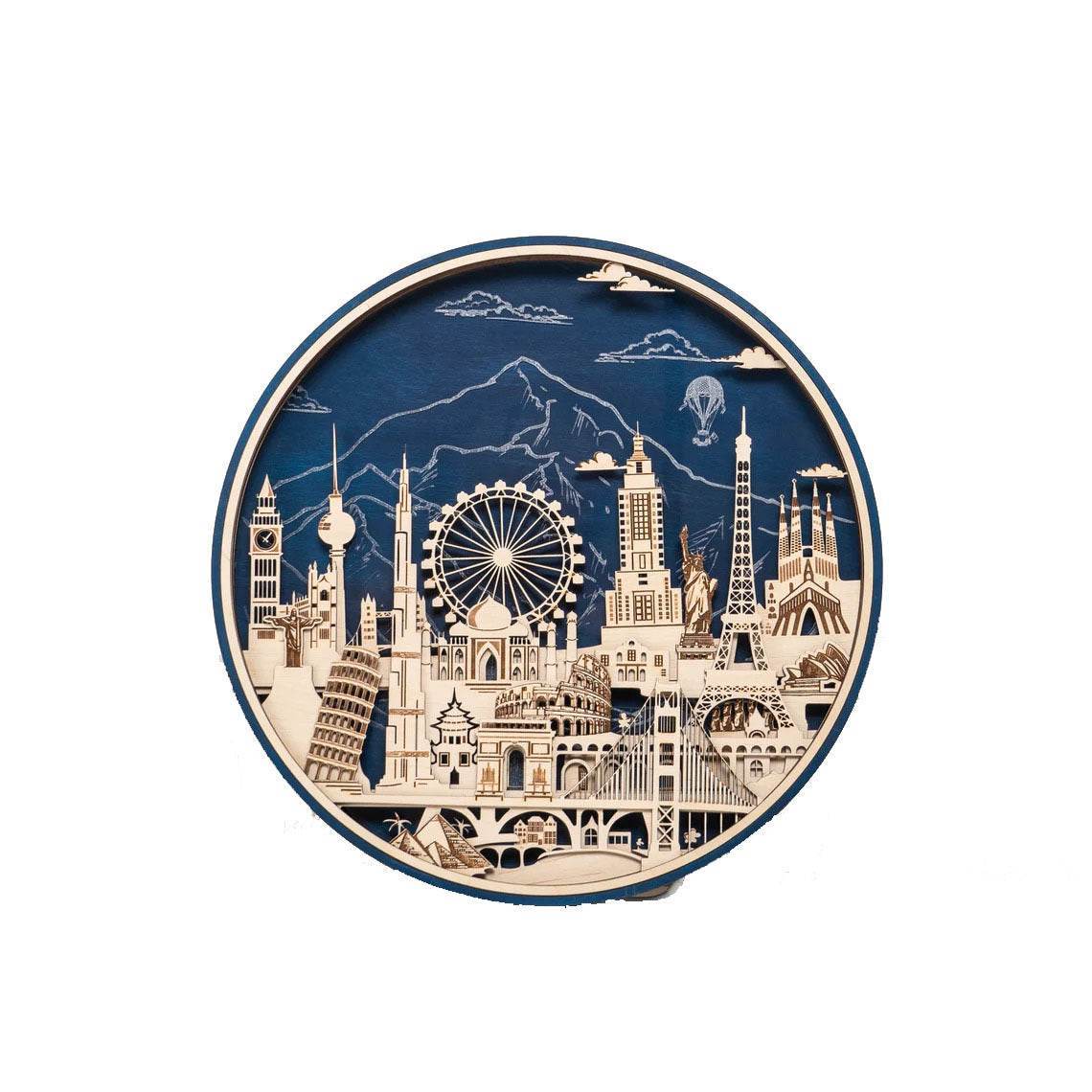 GUMOcrafts 3D Wooden World Landmark Night Light - City Scene Wall Decor & Custom Art - GUMOCRAFTS