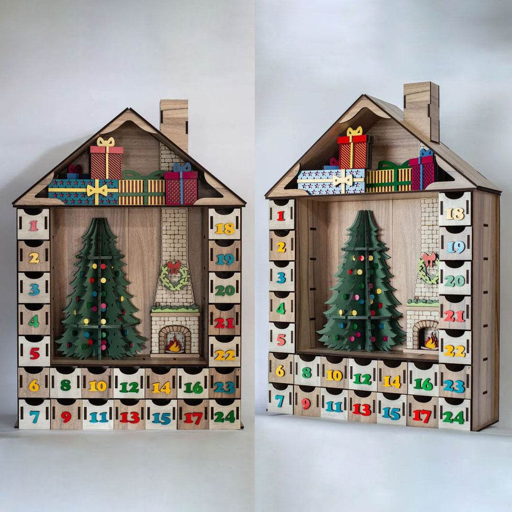 Large Lighted Wooden Christmas Countdown Calendar - Festive Tabletop Decor - GUMOCRAFTS