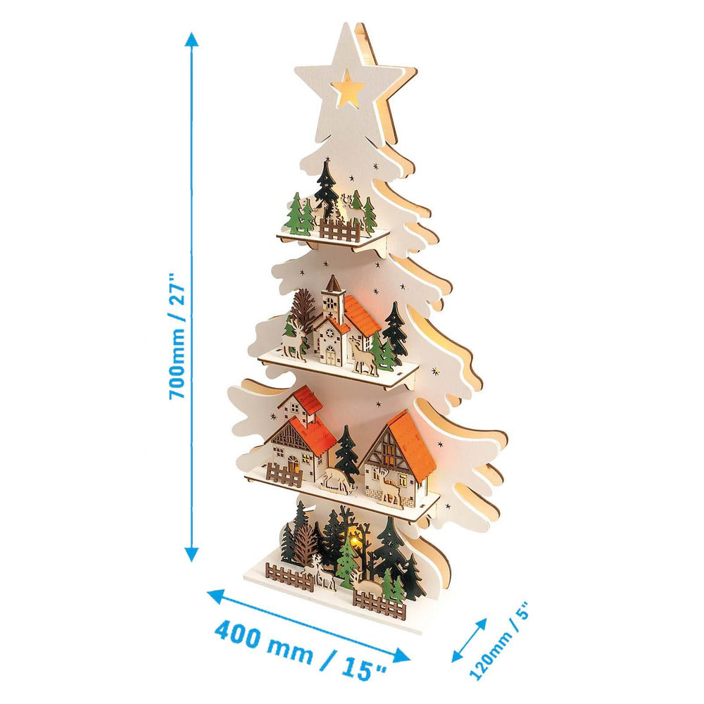 Wooden Christmas Tree Decorative Lamp - Rustic Scene Tabletop Ornament - GUMOCRAFTS