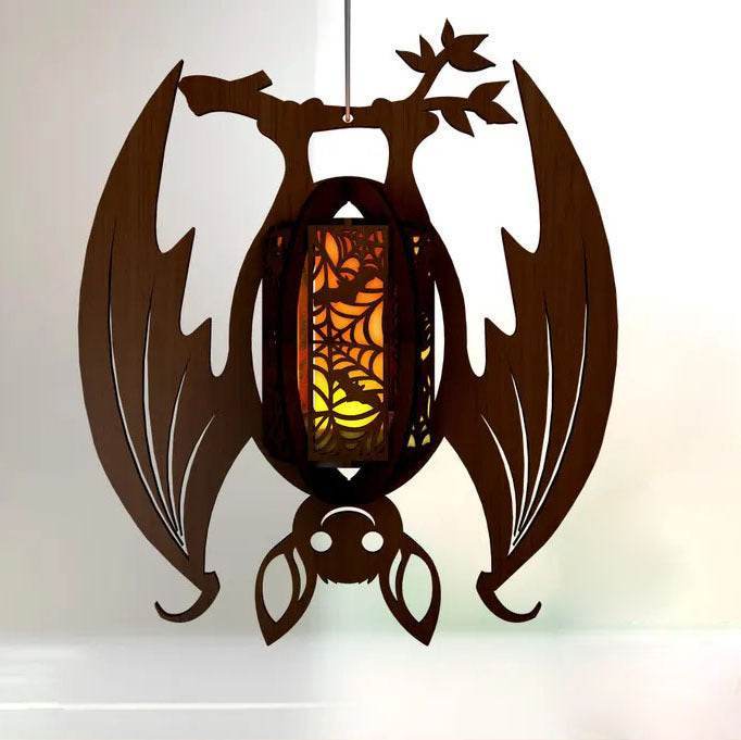 GUMOcrafts Halloween Wooden Bat Lantern - Hanging Decor for Party & Home - GUMOCRAFTS