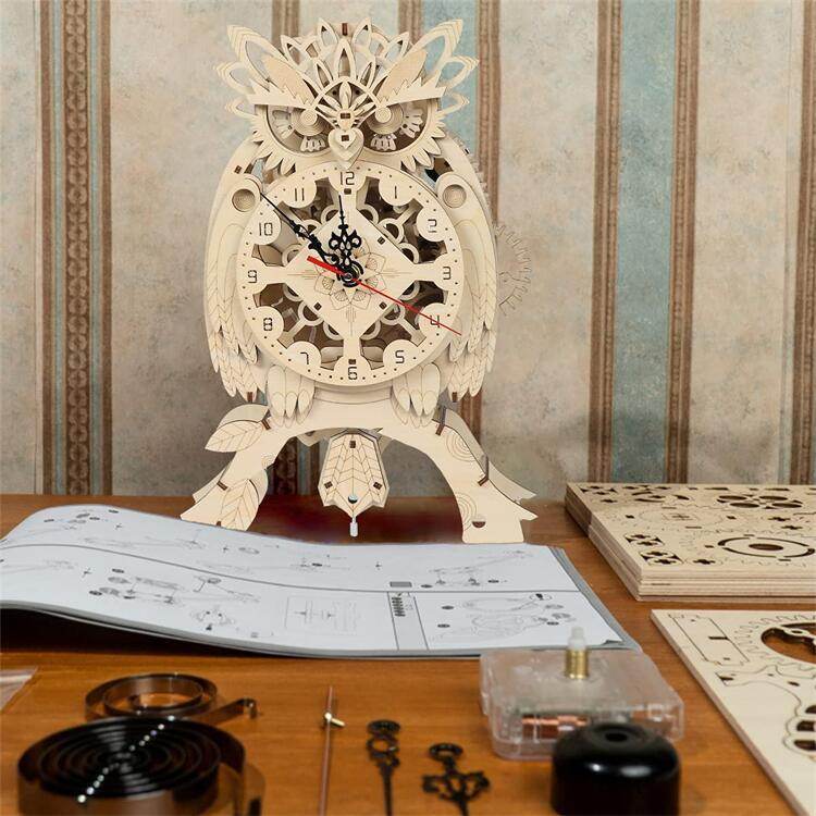 GUMOcrafts 3D Wooden Owl Clock Puzzle - DIY Model for Home Decor & Christmas Gifts - GUMOCRAFTS