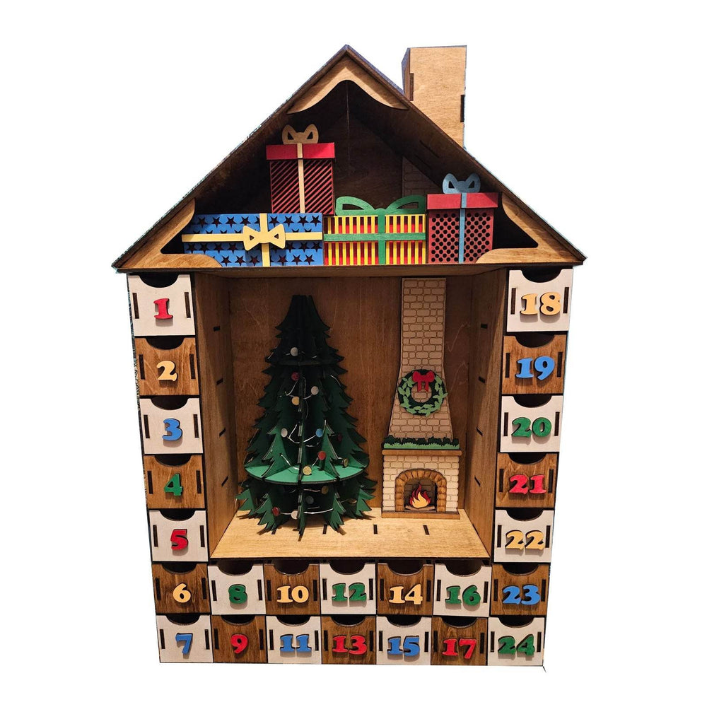 Large Lighted Wooden Christmas Countdown Calendar - Festive Tabletop Decor - GUMOCRAFTS