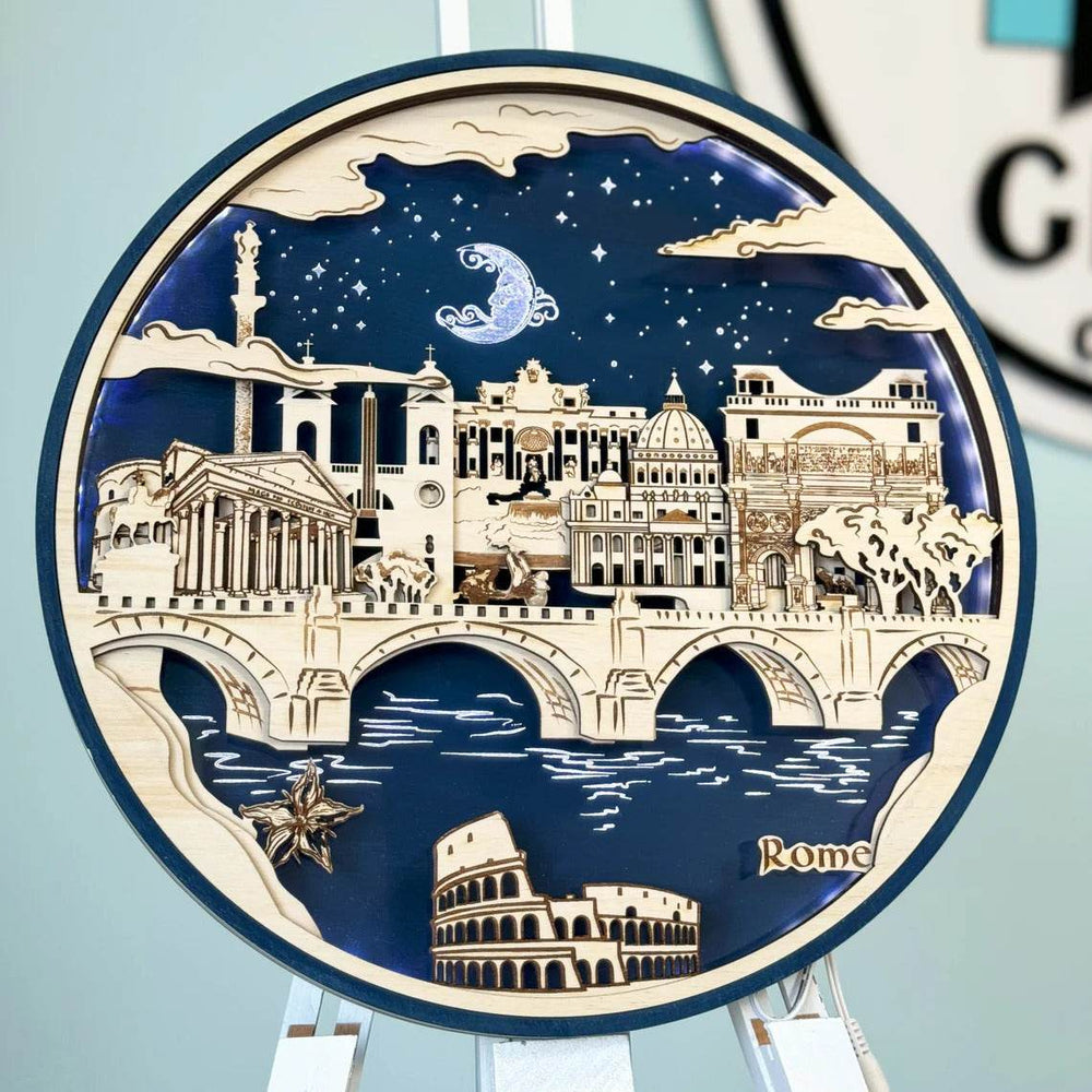 GUMOcrafts 3D Wooden World Landmark Night Light - City Scene Wall Decor & Custom Art - GUMOCRAFTS