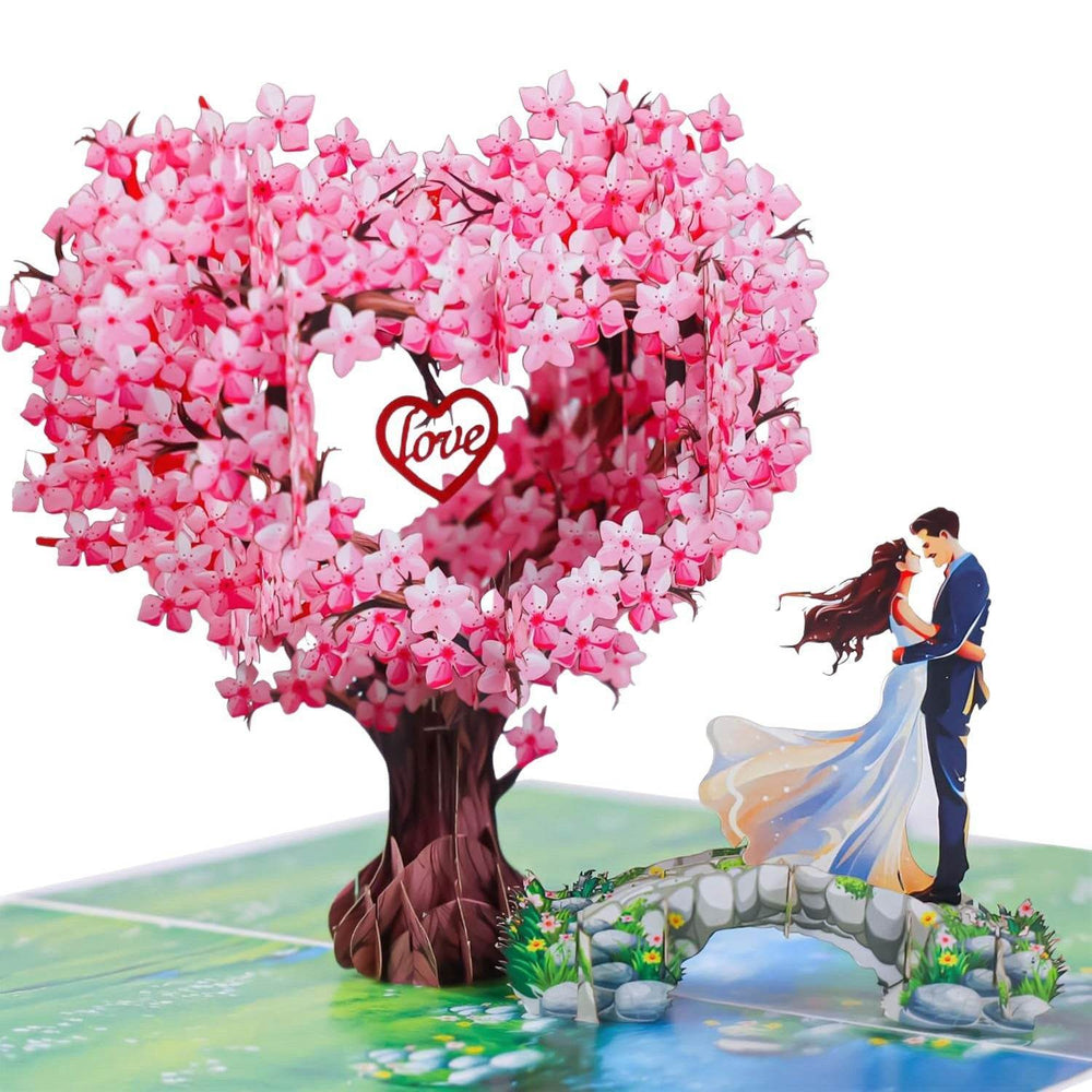 GUMOcrafts 3D Pop-Up Valentine's Day Card - Heart Cherry Blossom Tree Romantic Gift - GUMOCRAFTS