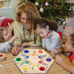 Wooden Double-Sided Board Game - Ludo & Track Game for 4-6 Players - GUMOCRAFTS