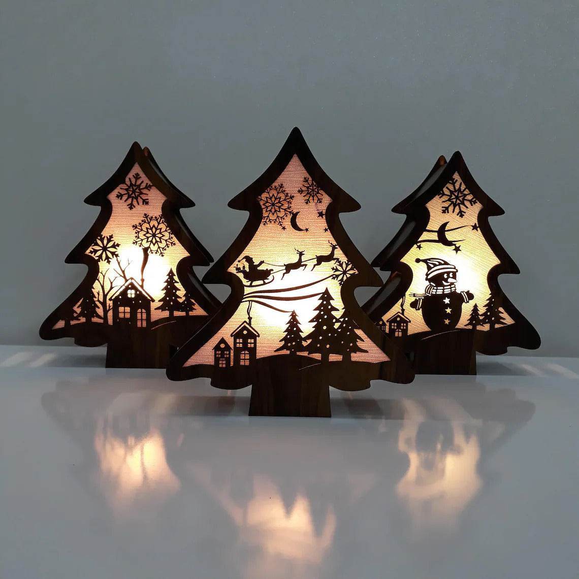 GUMOcrafts Wooden Christmas Tree Light Box - Festive Tabletop Decor & Party Ambience - GUMOCRAFTS