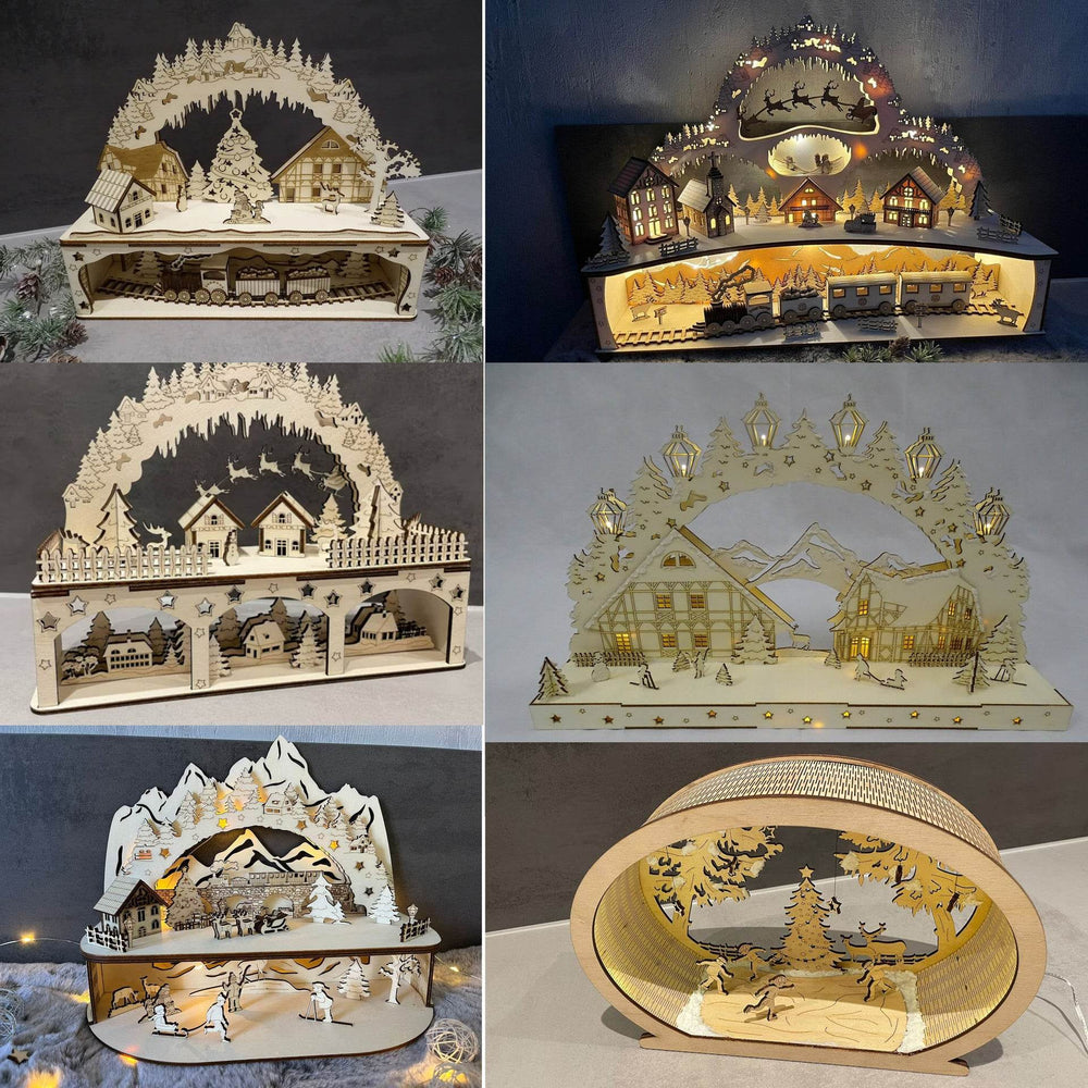 GUMOcrafts Wooden Christmas Arch Scene Decor - Festive Tabletop Ornament & Gift - GUMOCRAFTS