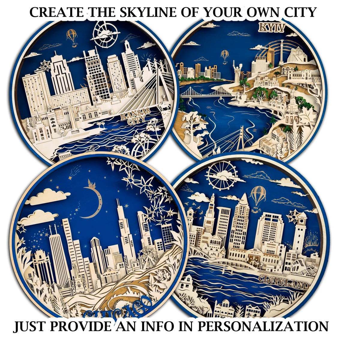 GUMOcrafts 3D Wooden World Landmark Night Light - City Scene Wall Decor & Custom Art - GUMOCRAFTS