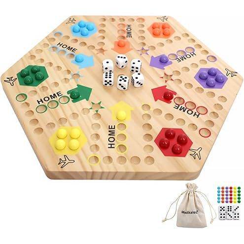 Wooden Double-Sided Board Game - Ludo & Track Game for 4-6 Players - GUMOCRAFTS
