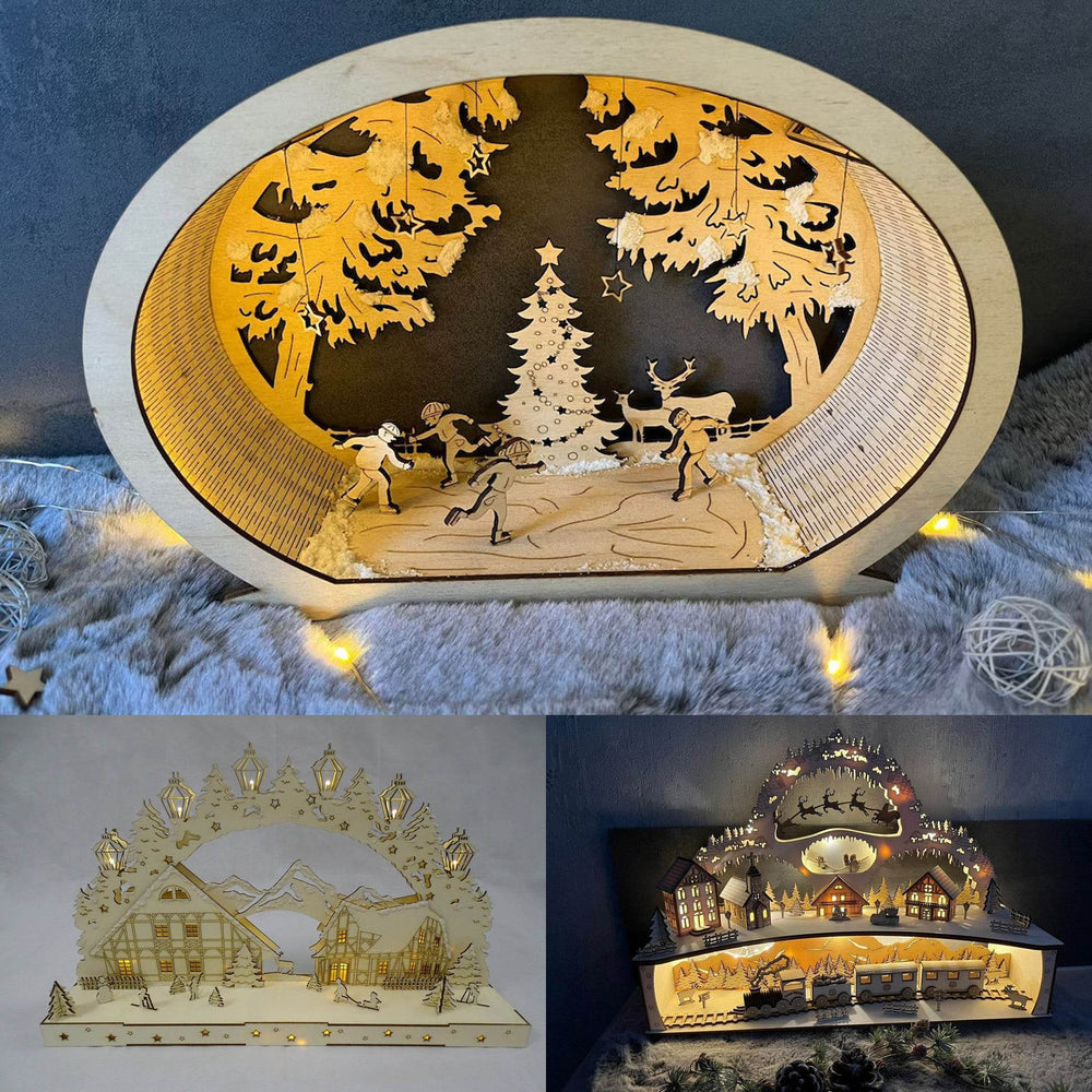 GUMOcrafts Wooden Christmas Arch Scene Decor - Festive Tabletop Ornament & Gift - GUMOCRAFTS