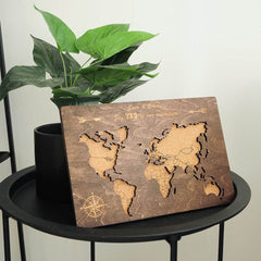 Wooden World Map Decor - Custom Travel Map Tabletop Ornament - GUMOCRAFTS