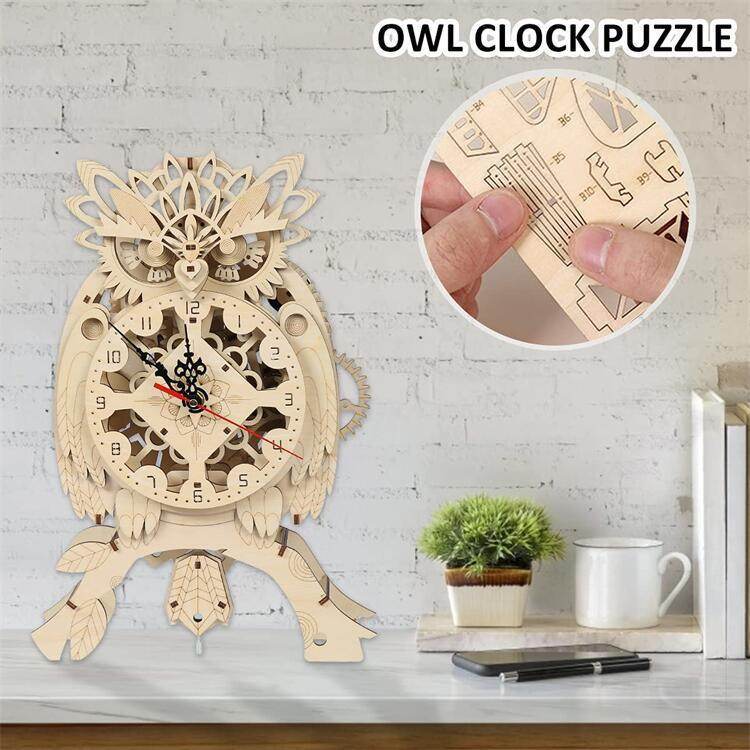 GUMOcrafts 3D Wooden Owl Clock Puzzle - DIY Model for Home Decor & Christmas Gifts - GUMOCRAFTS
