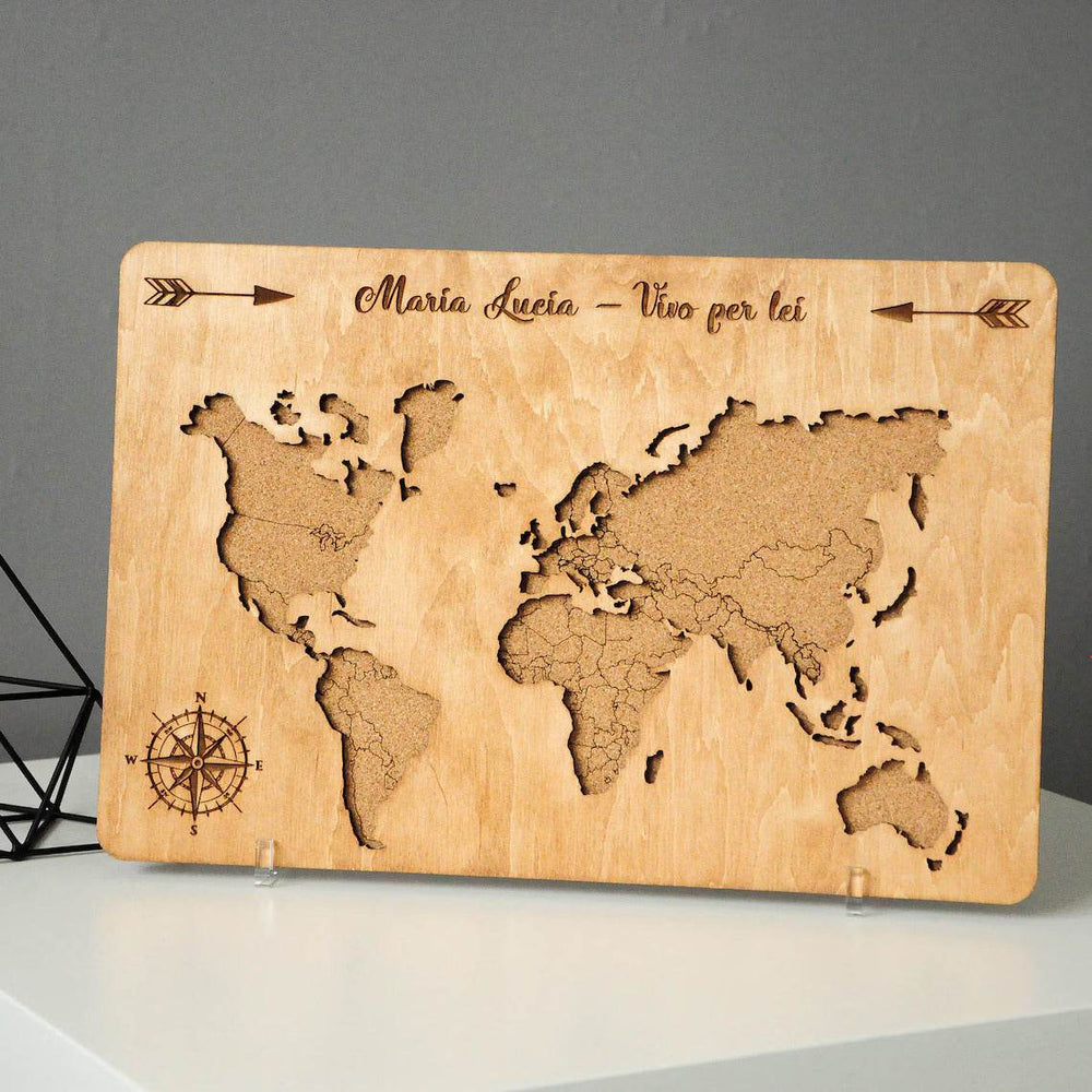 Wooden World Map Decor - Custom Travel Map Tabletop Ornament - GUMOCRAFTS