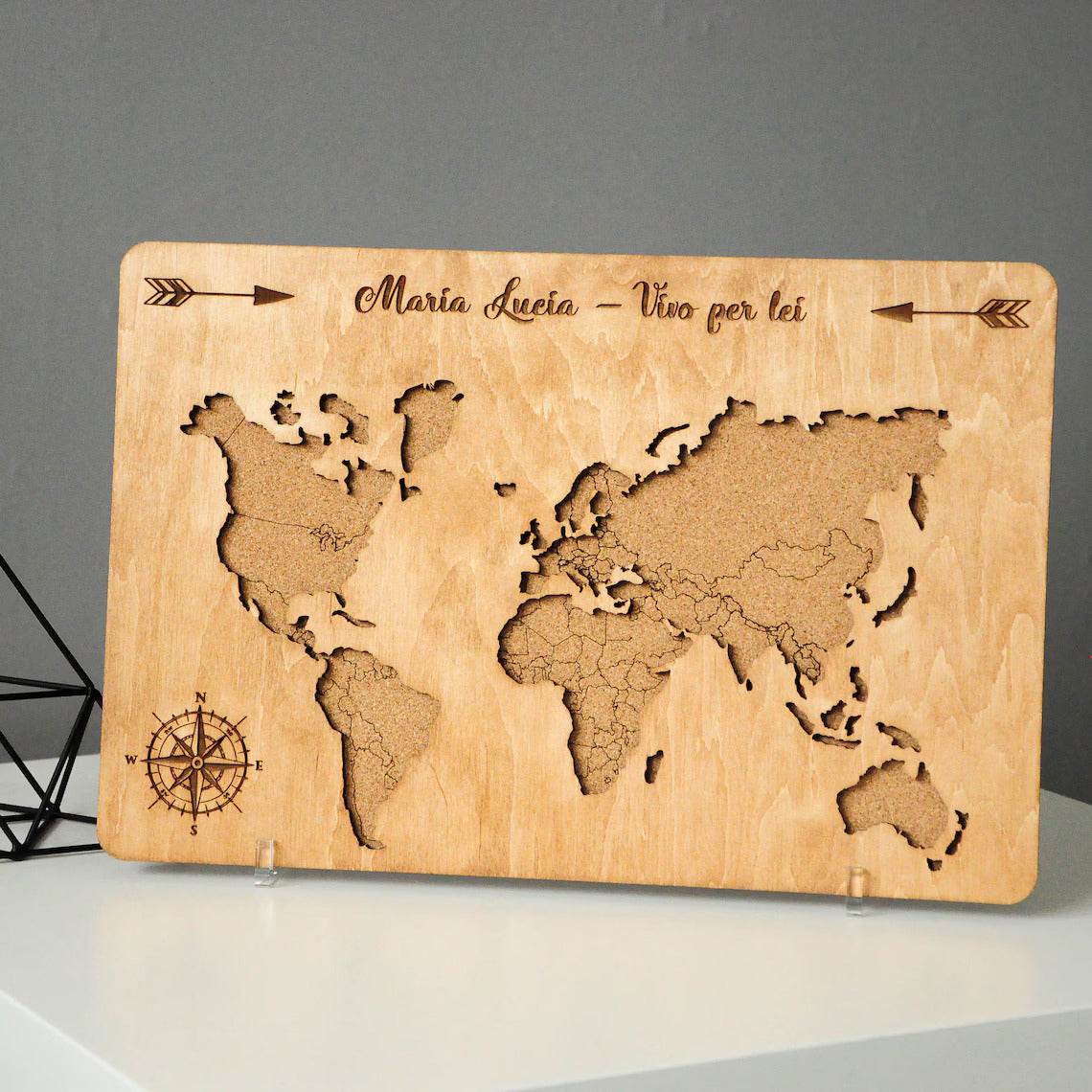 Wooden World Map Decor - Custom Travel Map Tabletop Ornament - GUMOCRAFTS