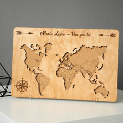 Wooden World Map Decor - Custom Travel Map Tabletop Ornament - GUMOCRAFTS