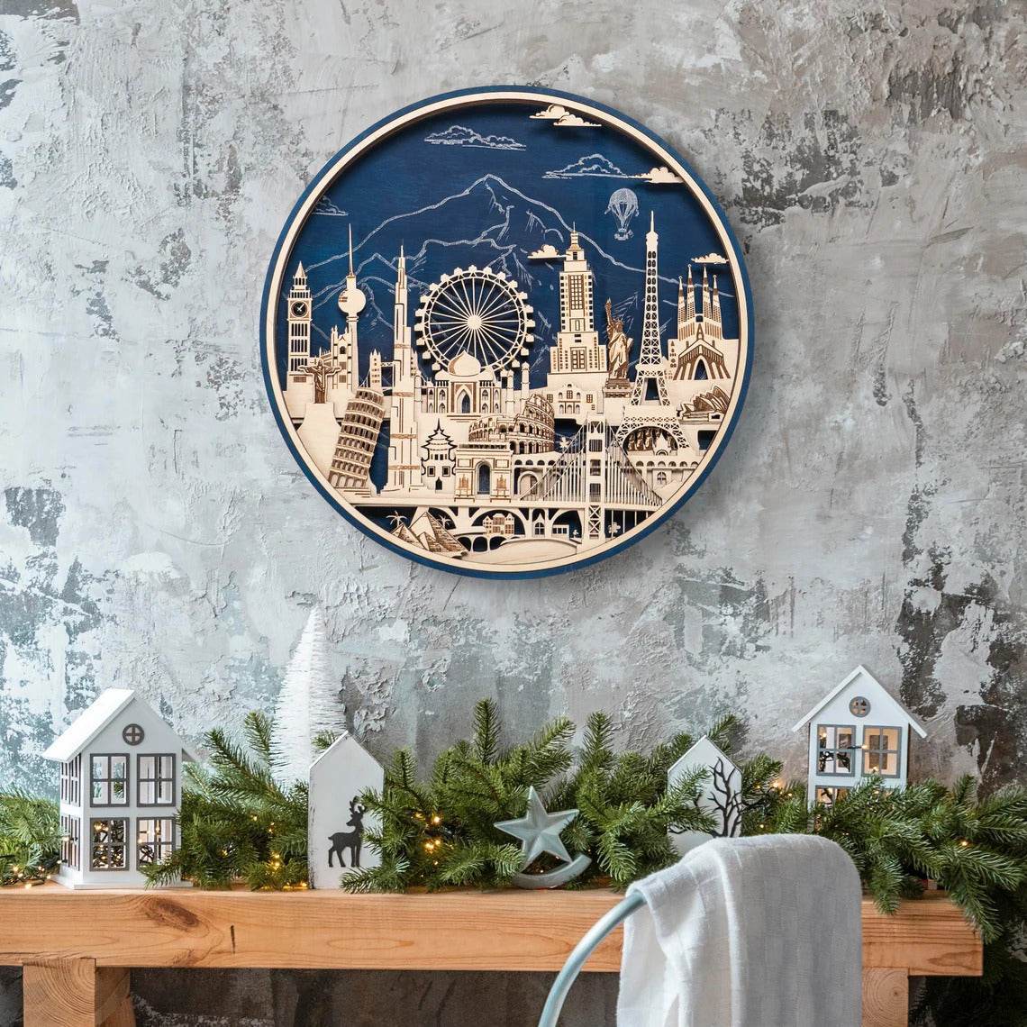 GUMOcrafts 3D Wooden World Landmark Night Light - City Scene Wall Decor & Custom Art - GUMOCRAFTS