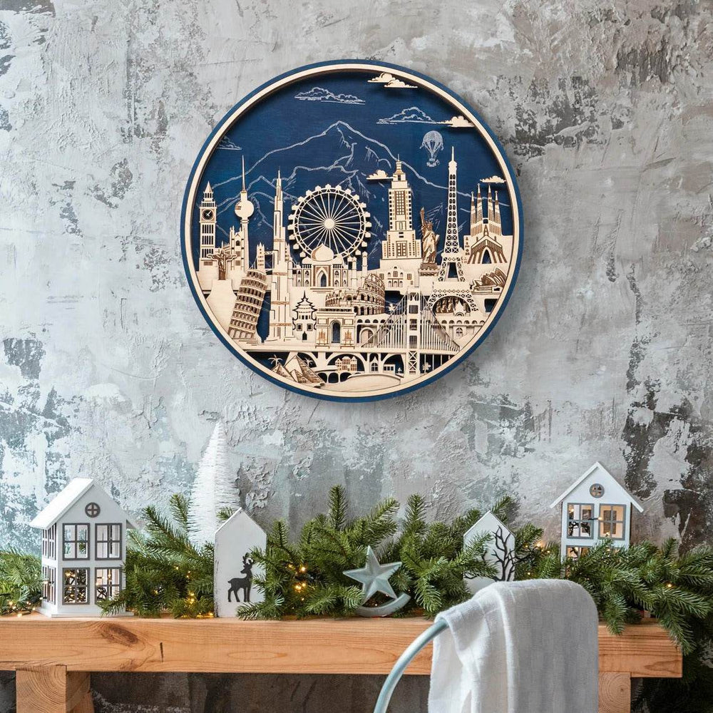 GUMOcrafts 3D Wooden World Landmark Night Light - City Scene Wall Decor & Custom Art - GUMOCRAFTS