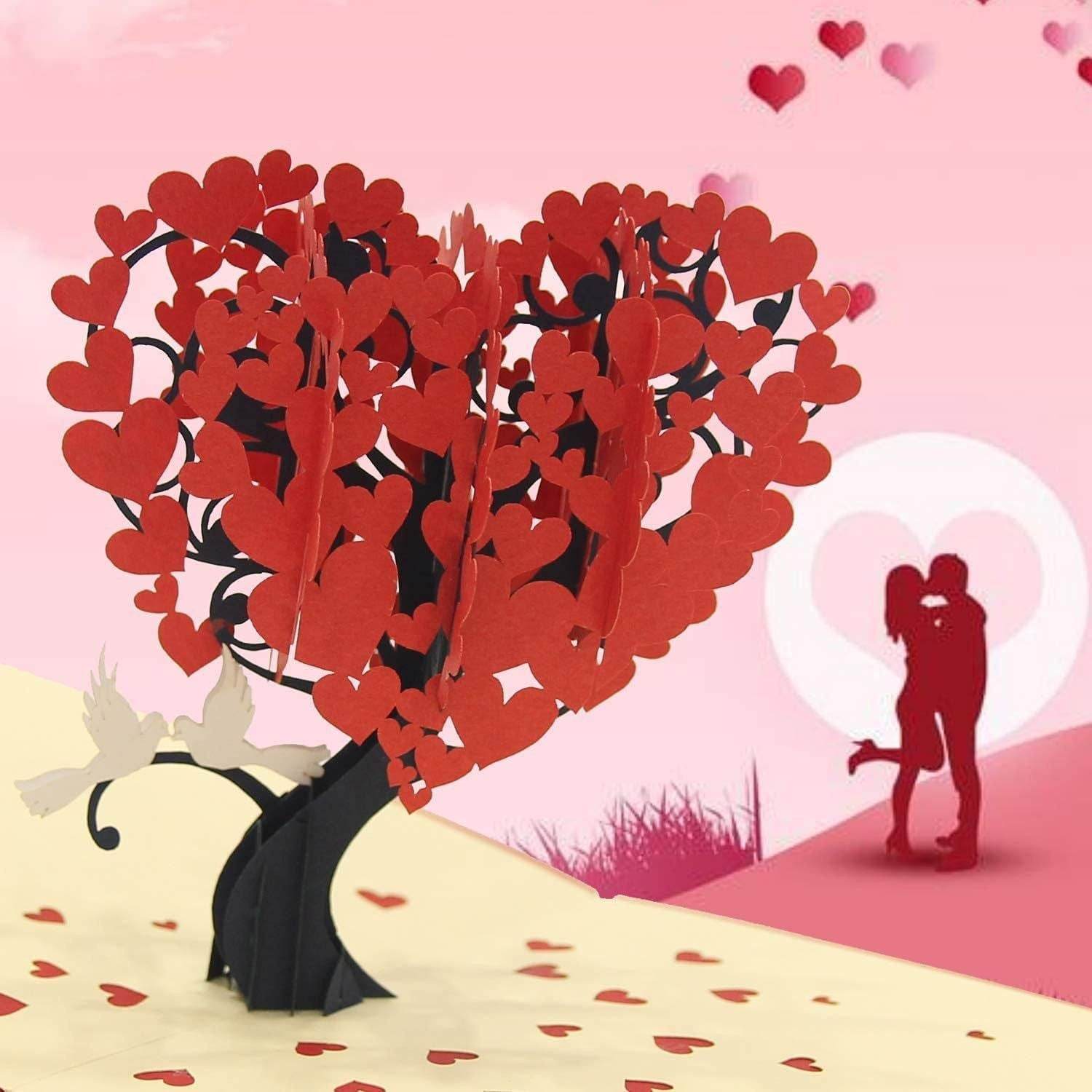 GUMOcrafts 3D Heart Tree Pop-Up Card - Valentine's Day, Mother's Day & Wedding Gift - GUMOCRAFTS