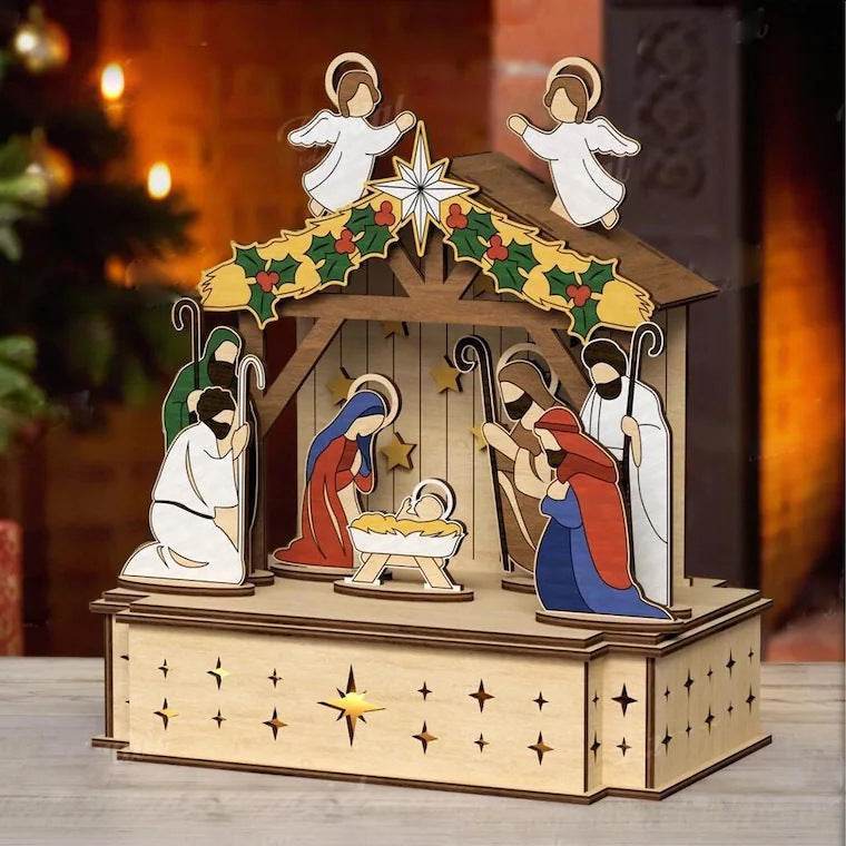GUMOcrafts Wooden Christmas Decor Set - Church, Village & Nativity Scene Ornament - GUMOCRAFTS