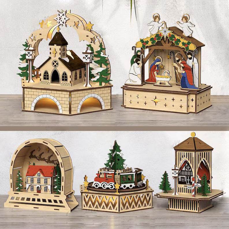GUMOcrafts Wooden Christmas Decor Set - Church, Village & Nativity Scene Ornament - GUMOCRAFTS