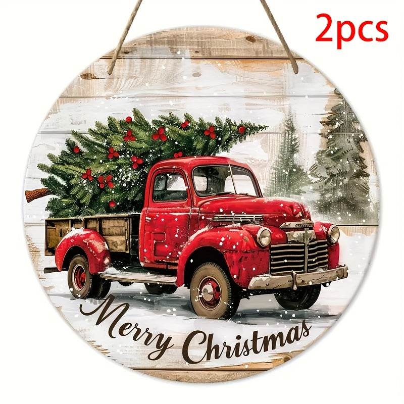 GUMOcrafts 2pcs Round Wooden Decorative Sign - 7.87Inch 'Welcome' & 'Merry Christmas' for Home & Outdoor - GUMOCRAFTS