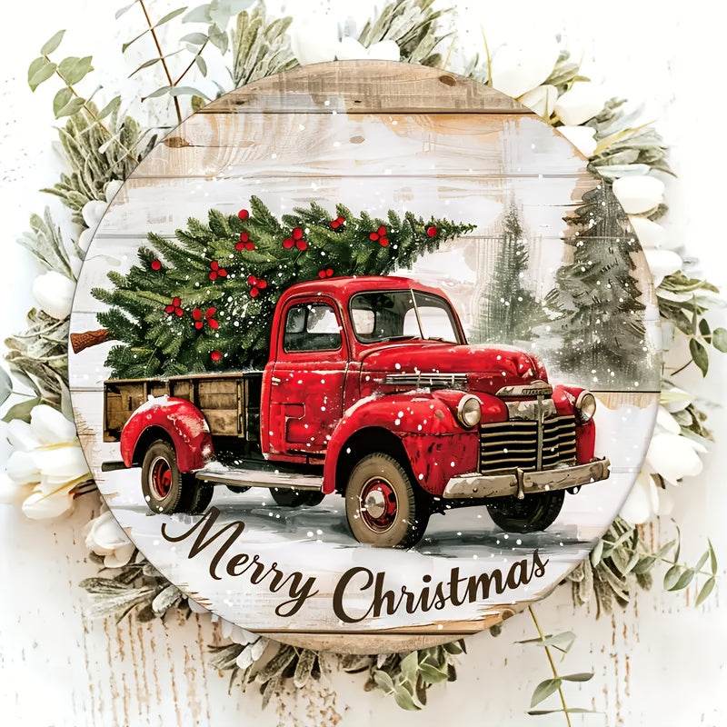 GUMOcrafts 2pcs Round Wooden Decorative Sign - 7.87Inch 'Welcome' & 'Merry Christmas' for Home & Outdoor - GUMOCRAFTS